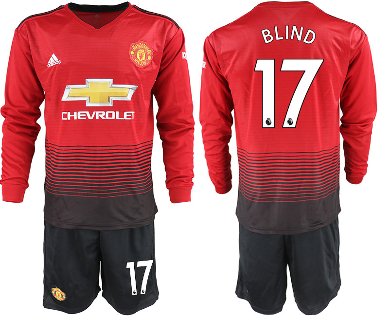 2018 19 Manchester United 17 BLIND Home Long Sleeve Soccer Jersey