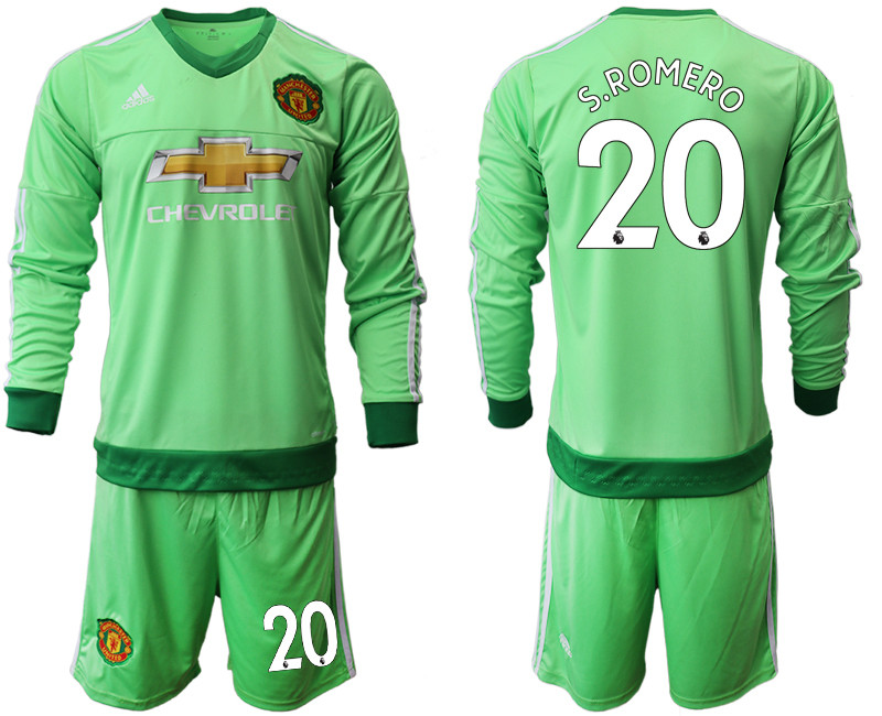 2018 19 Manchester United 20 S.ROMERO Green Long Sleeve Goalkeeper Soccer Jersey