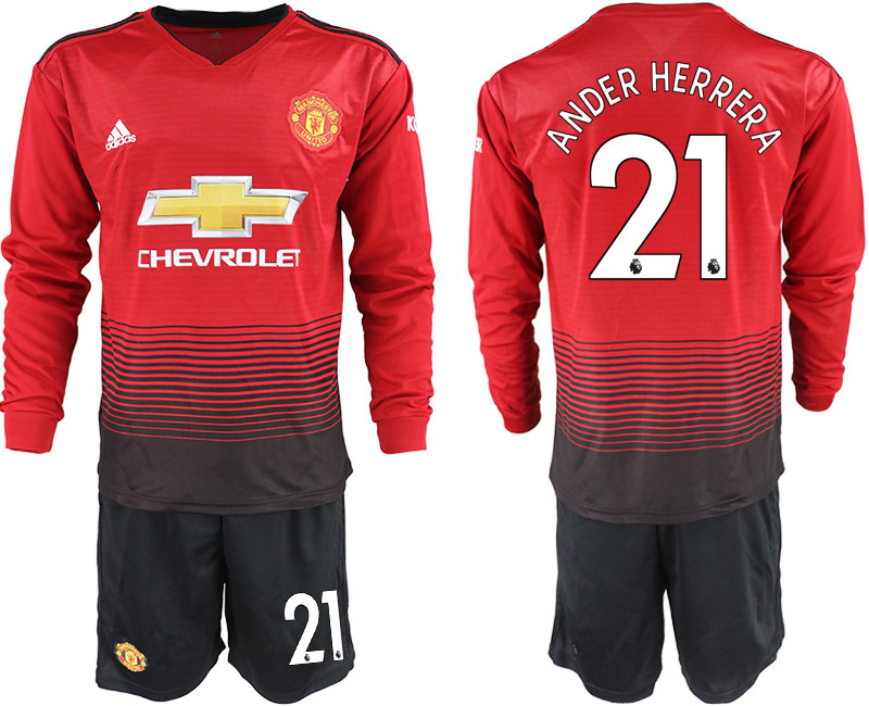 2018 19 Manchester United 21 ANDER HERRERA Home Long Sleeve Soccer Jersey