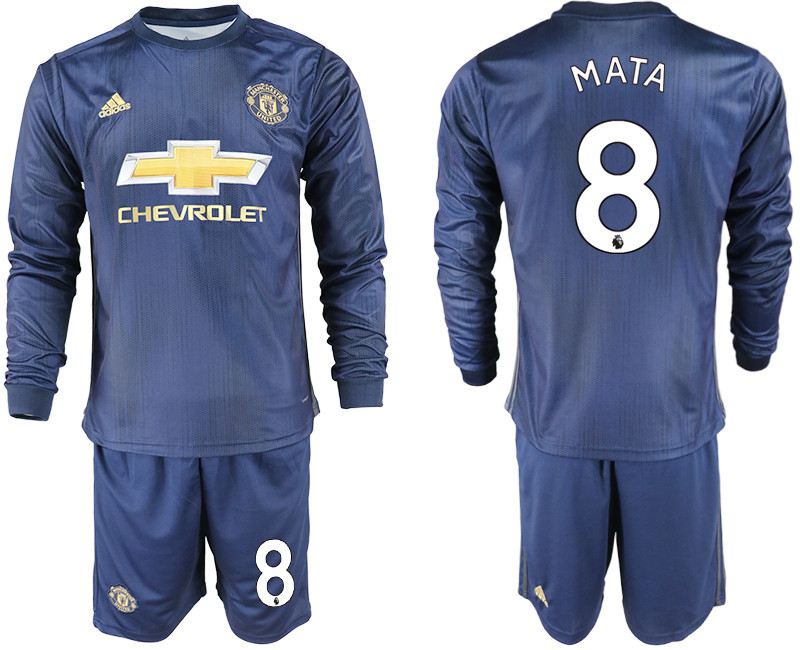 2018 19 Manchester United 8 MATA Away Long Sleeve Soccer Jersey