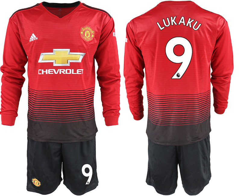 2018 19 Manchester United 9 LUKAKU Home Long Sleeve Soccer Jersey