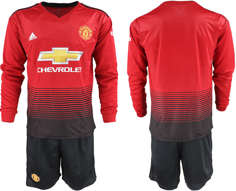 2018 19 Manchester United Home Long Sleeve Soccer Jersey