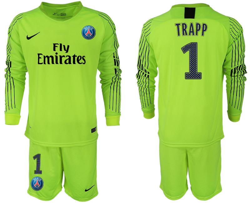 2018 19 Pari Saint Germain Fluorescent 1 TRAPP Green Goalkeeper Long Sleeve Soccer Jersey
