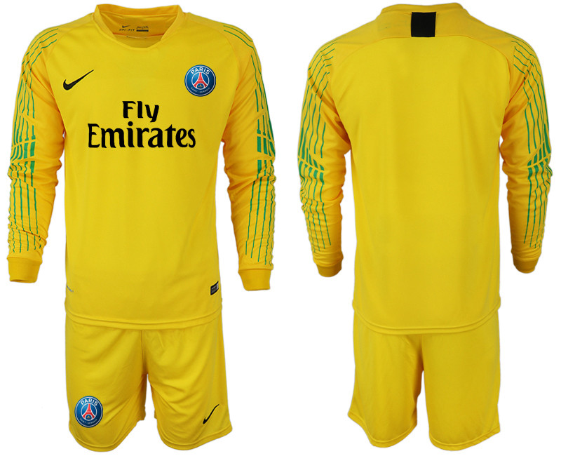 2018 19 Pari Saint Germain Yellow Goalkeeper Long Sleeve Soccer Jersey