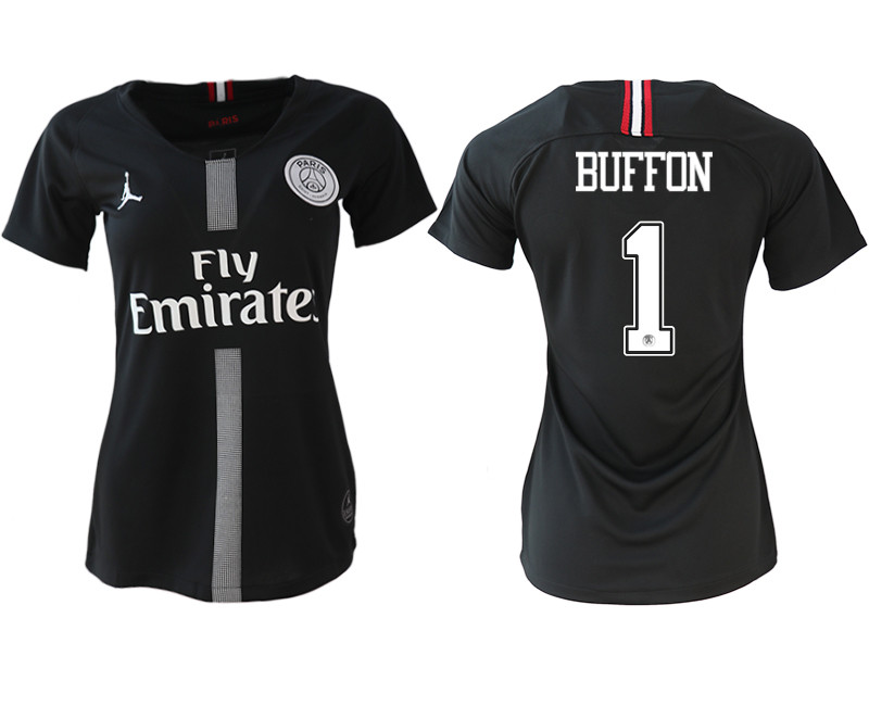 2018 19 Paris Saint Germain 1 BUFFON Jordan Champions League Black Women Soccer Jersey