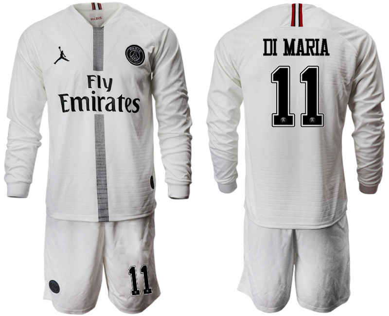 2018 19 Paris Saint Germain 11 DI MARIA Away Long Sleeve Jordan Soccer Jersey