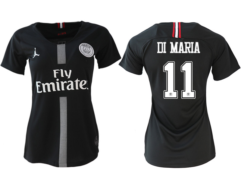 2018 19 Paris Saint Germain 11 DI MARIA Jordan Champions League Black Women Soccer Jersey