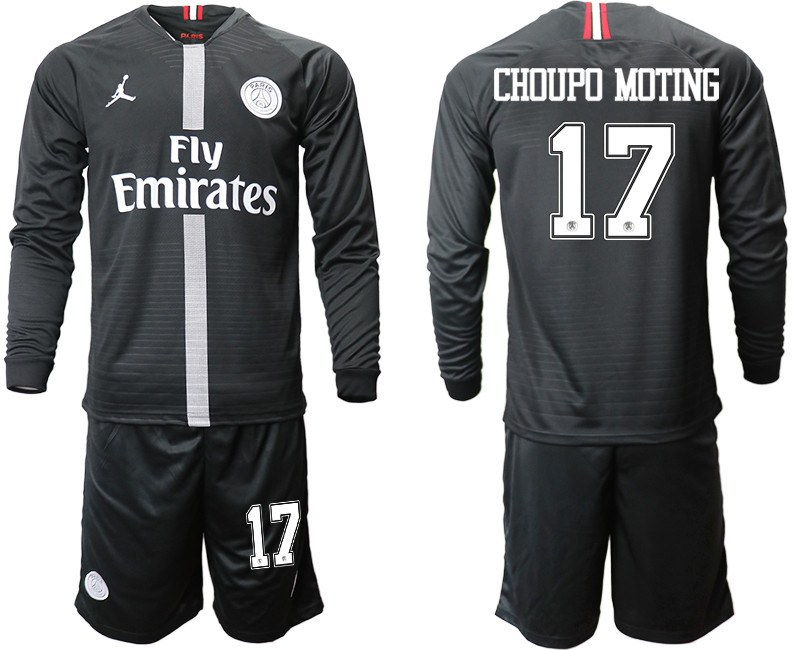 2018 19 Paris Saint Germain 17 CHOUPO MOTING Home Long Sleeve Jordan Soccer Jersey