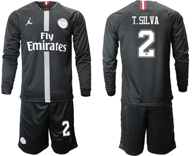2018 19 Paris Saint Germain 2 T.SILVA Home Long Sleeve Jordan Soccer Jersey
