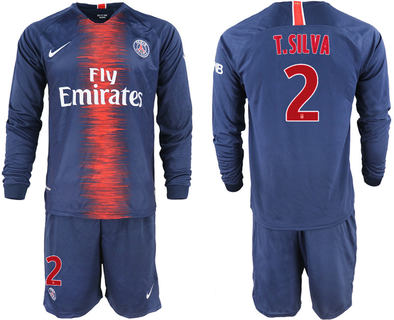 2018 19 Paris Saint Germain 2 T.SILVA Home Long Sleeve Soccer Jersey