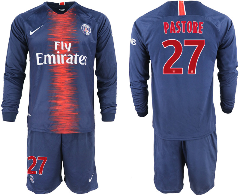 2018 19 Paris Saint Germain 27 PASTORE Home Long Sleeve Soccer Jersey