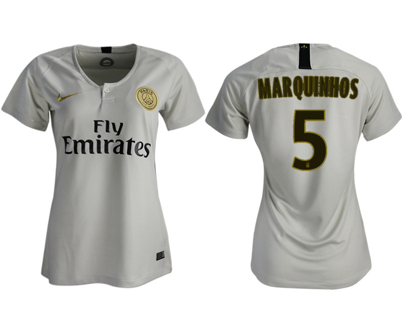 2018 19 Paris Saint Germain 5 MARQUINHOS Away Women Soccer Jersey