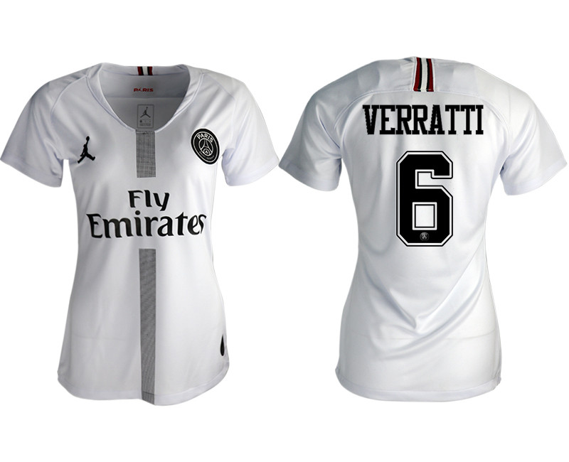 2018 19 Paris Saint Germain 6 VERRATTI Away Jordan Women Soccer Jersey