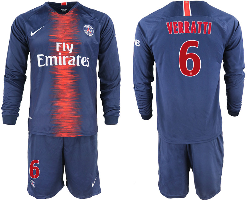 2018 19 Paris Saint Germain 6 VERRATTI Home Long Sleeve Soccer Jersey