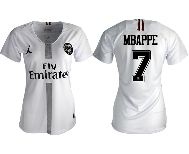 2018 19 Paris Saint Germain 7 MBAPPE Away Jordan Women Soccer Jersey