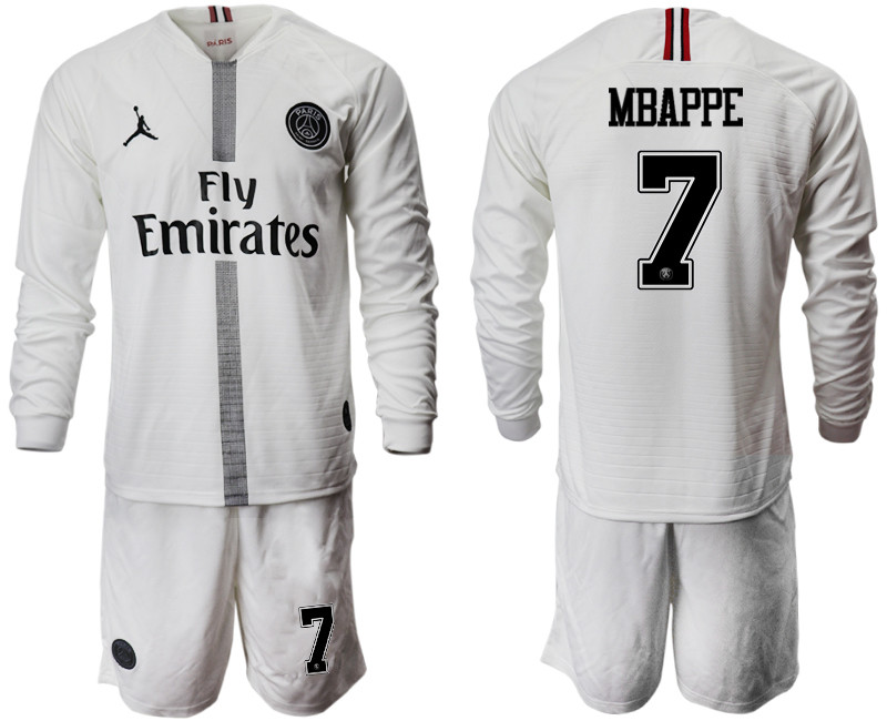 2018 19 Paris Saint Germain 7 MBAPPE Away Long Sleeve Jordan Soccer Jersey