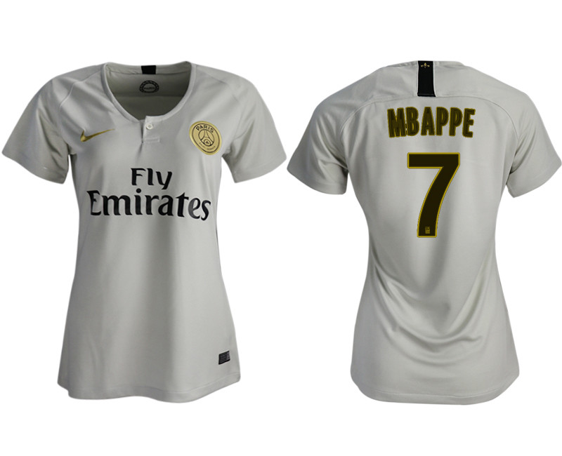 2018 19 Paris Saint Germain 7 MBAPPE Away Women Soccer Jersey