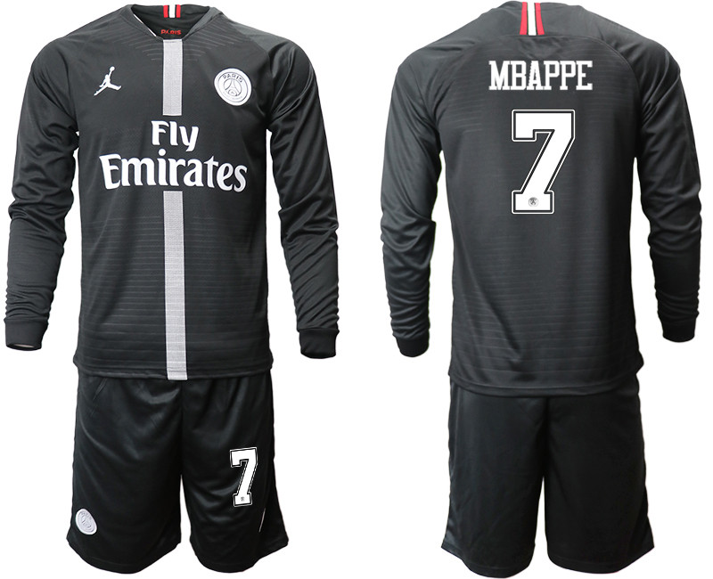 2018 19 Paris Saint Germain 7 MBAPPE Home Long Sleeve Jordan Soccer Jersey