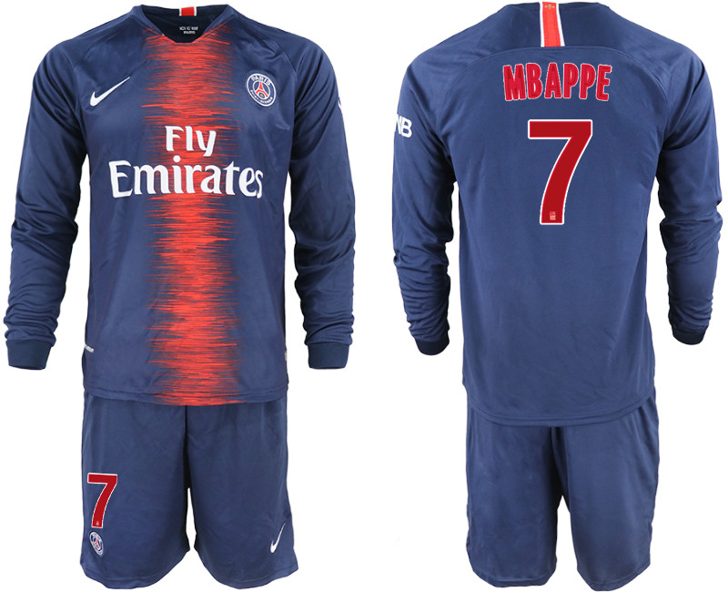 2018 19 Paris Saint Germain 7 MBAPPE Home Long Sleeve Soccer Jersey