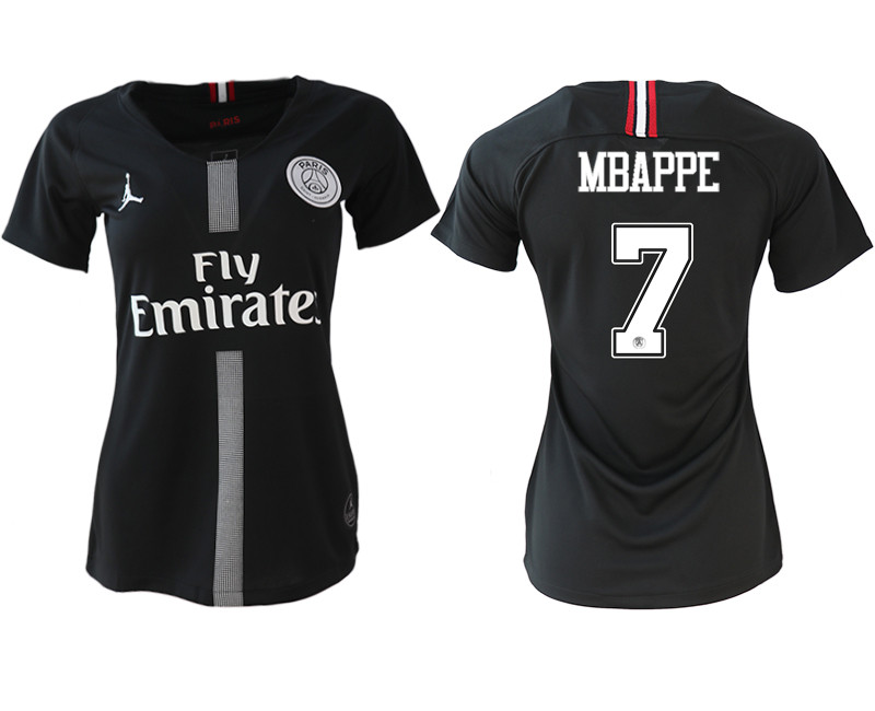 2018 19 Paris Saint Germain 7 MBAPPE Jordan Champions League Black Women Soccer Jersey