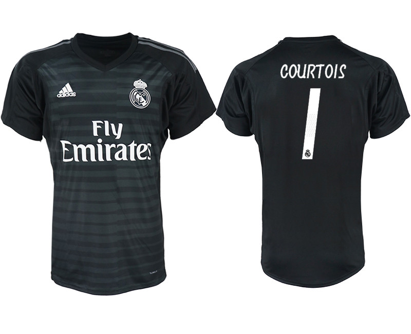 2018 19 Real Madrid 1 COURTOIS Black Goalkeeper Soccer Jersey