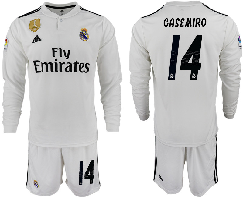 2018 19 Real Madrid 14 CASEMIRO Home Long Sleeve Soccer Jersey