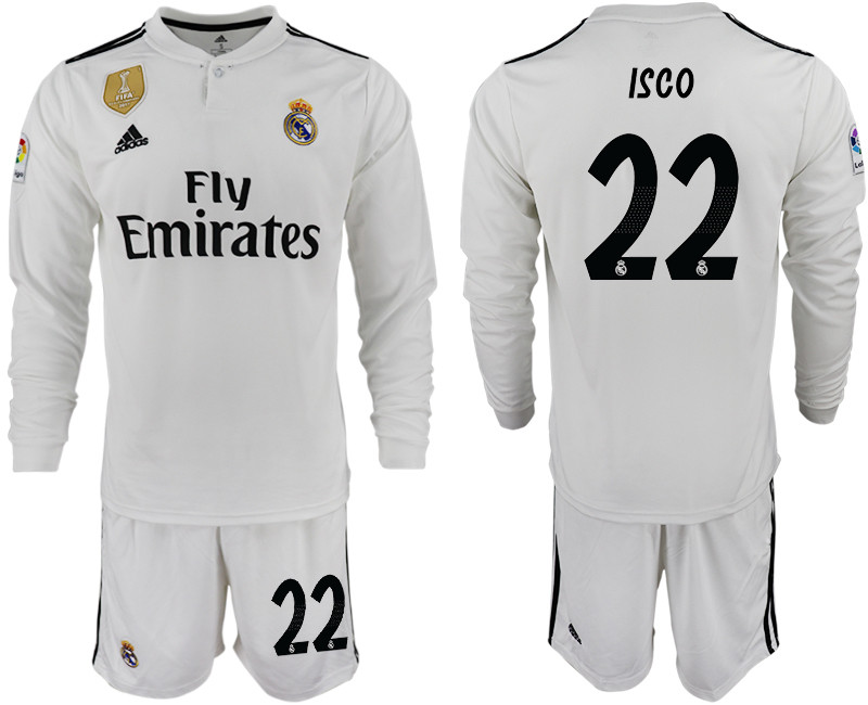 2018 19 Real Madrid 22 ISCO Home Long Sleeve Soccer Jersey