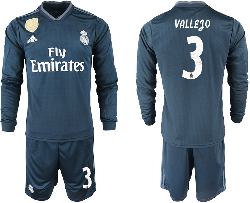 2018 19 Real Madrid 3 VALLEJO Away Long Sleeve Soccer Jersey