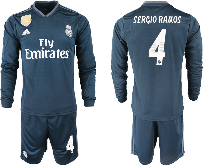 2018 19 Real Madrid 4 SERGIO RAMOS Away Long Sleeve Soccer Jersey
