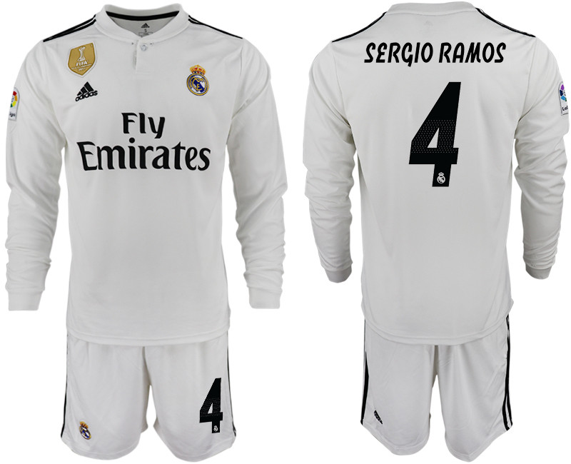 2018 19 Real Madrid 4 SERGIO RAMOS Home Long Sleeve Soccer Jersey