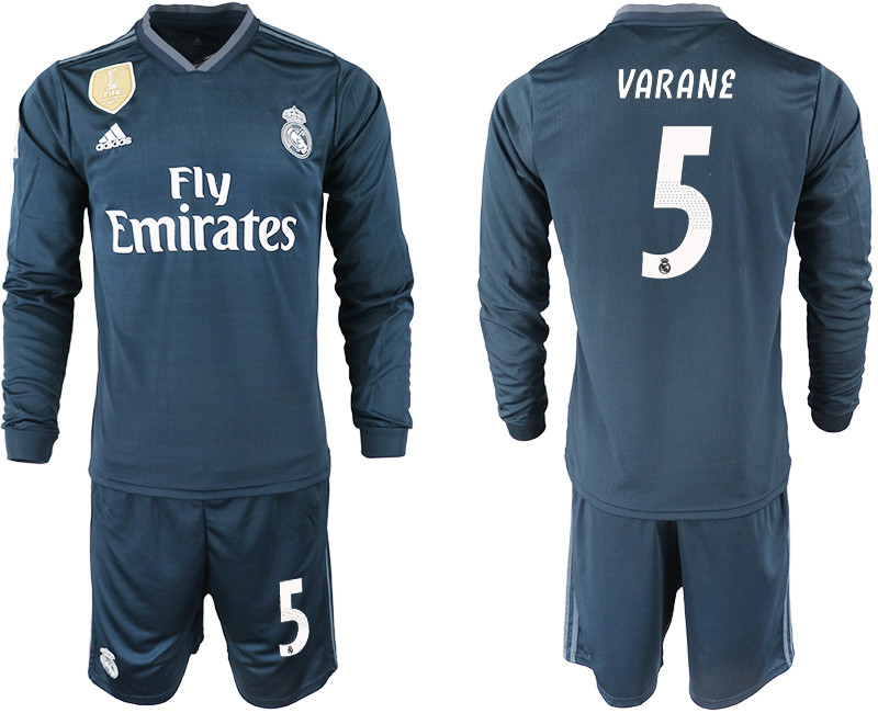 2018 19 Real Madrid 5 VARANE Away Long Sleeve Soccer Jersey