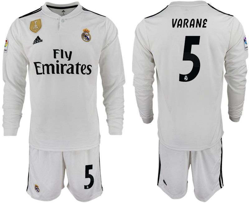 2018 19 Real Madrid 5 VARANE Home Long Sleeve Soccer Jersey