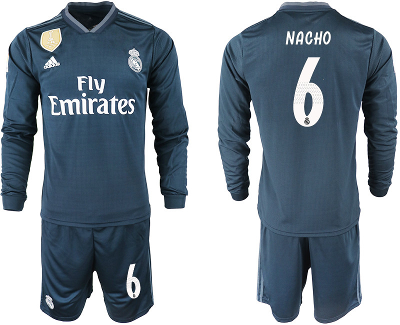 2018 19 Real Madrid 6 NACHO Away Long Sleeve Soccer Jersey