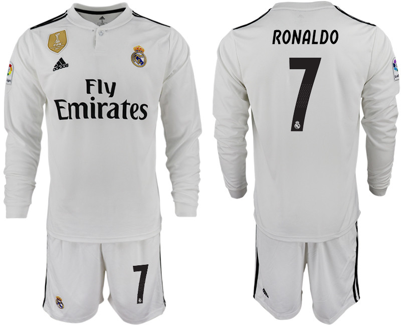 2018 19 Real Madrid 7 RONALDO Home Long Sleeve Soccer Jersey