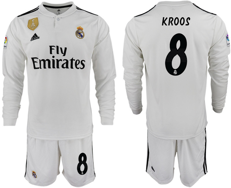 2018 19 Real Madrid 8 KROOS Home Long Sleeve Soccer Jersey