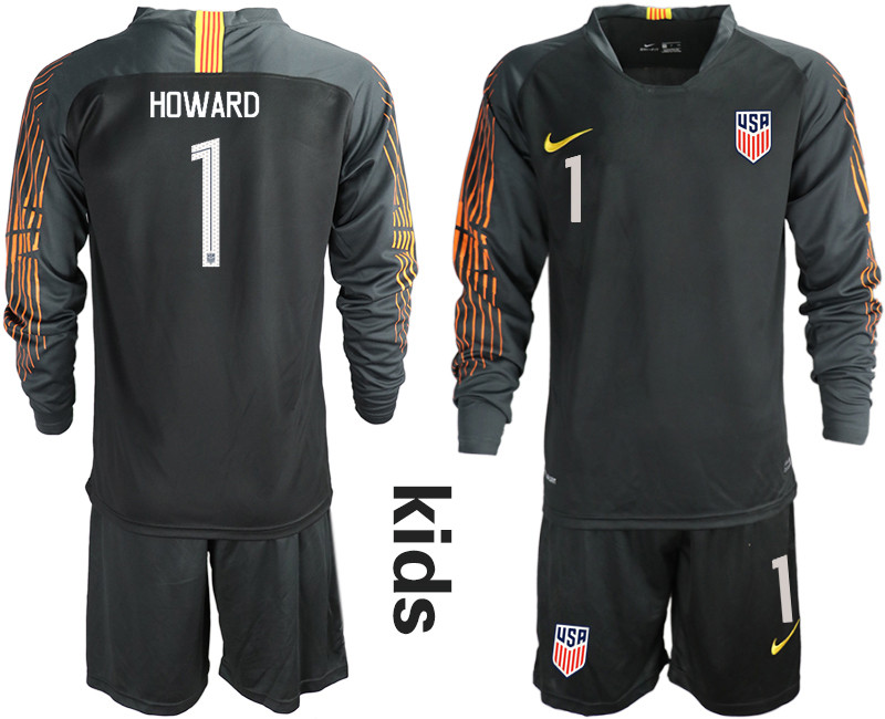 2018 19 USA 1 HOWARD Black Youth Long Sleeve Goalkeeper Soccer Jersey