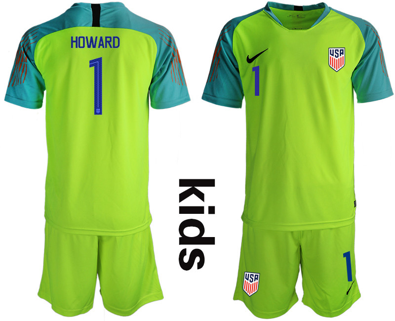 2018 19 USA 1 HOWARD Fluorescent Green Youth Goalkeeper Soccer Jersey