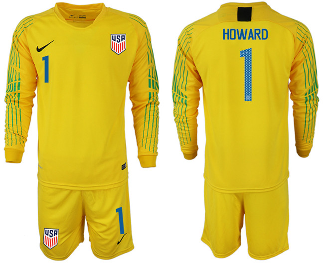 2018 19 USA 1 HOWARD Yellow Goalkeeper Long Sleeve Soccer Jersey