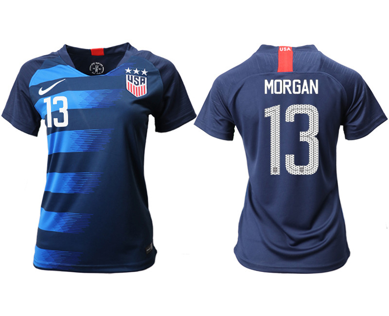 2018 19 USA 13 MORGAN Away Women Soccer Jersey