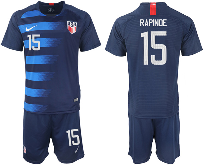 2018 19 USA 15 RAPINOE Away Soccer Jersey