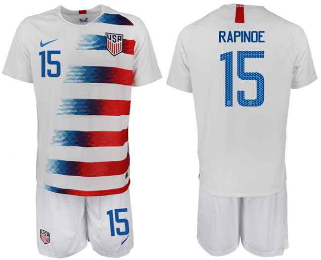 2018 19 USA 15 RAPINOE Home Soccer Jersey