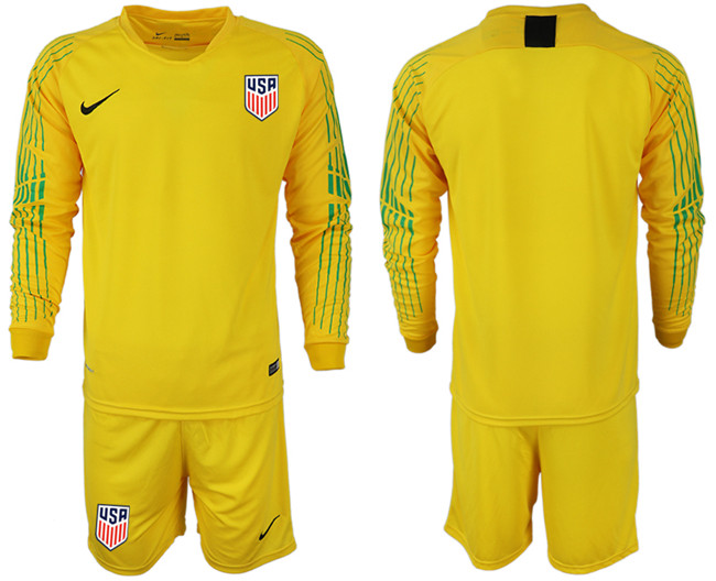 2018 19 USA Yellow Goalkeeper Long Sleeve Soccer Jersey