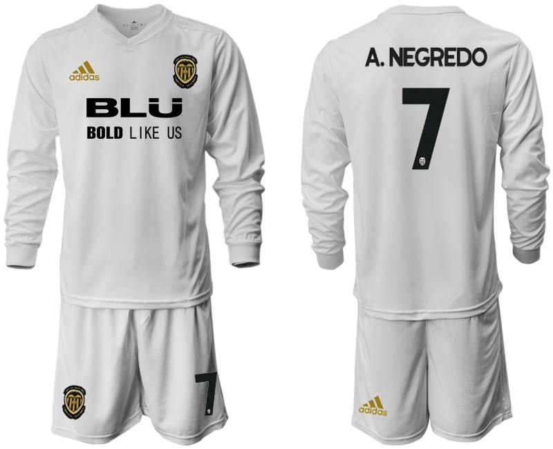 2018 19 Valencia 7 A. NEGREDO Home Long Sleeve Soccer Jersey