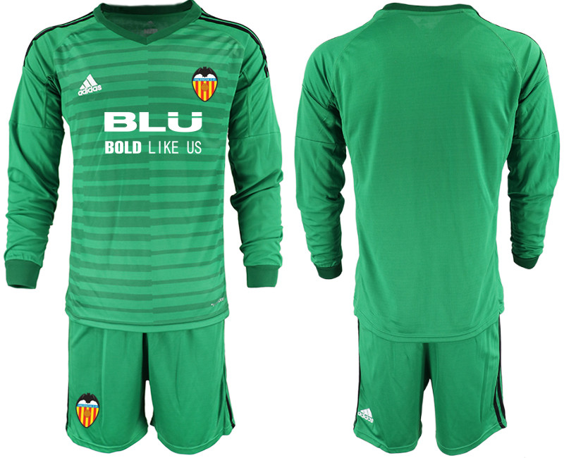 2018 19 Valencia Green Long Sleeve Goalkeeper Soccer Jersey