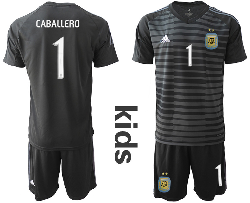 2019 20 Argentina 1 CABALLERO Black Youth Goalkeeper Soccer Jersey