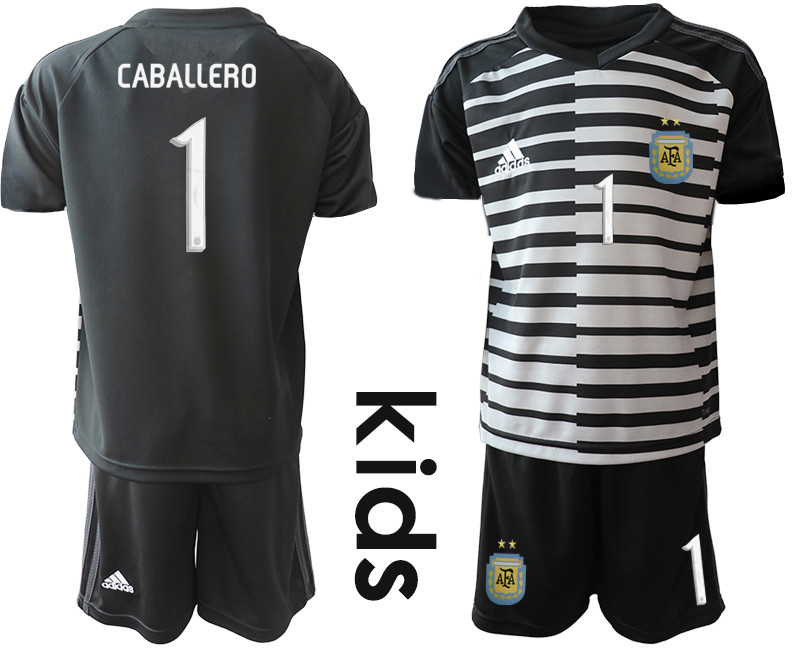 2019 20 Argentina 1 CABALLERO Black Youth Goalkeeper Soccer Jerseys