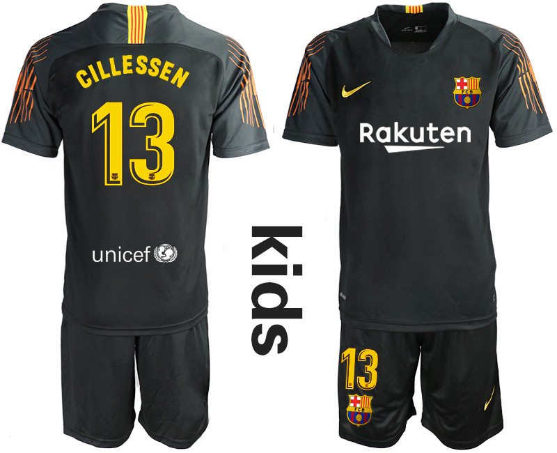 2019 20 Barcelona 13 GILLESSEN Black Youth Goalkeepe Soccer Jersey