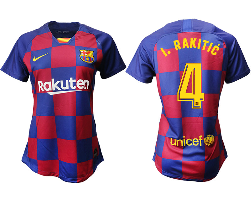 2019 20 Barcelona 4 I. RAKITIC Home Women Soccer Jersey