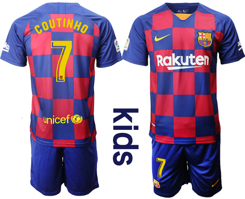 2019 20 Barcelona 7 COUTINHO Youth Home Soccer Jersey