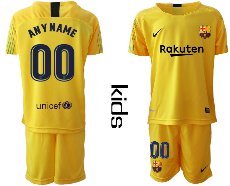 2019 20 Barcelona Customized Yellow Youth Goalkeepe Soccer Jersey